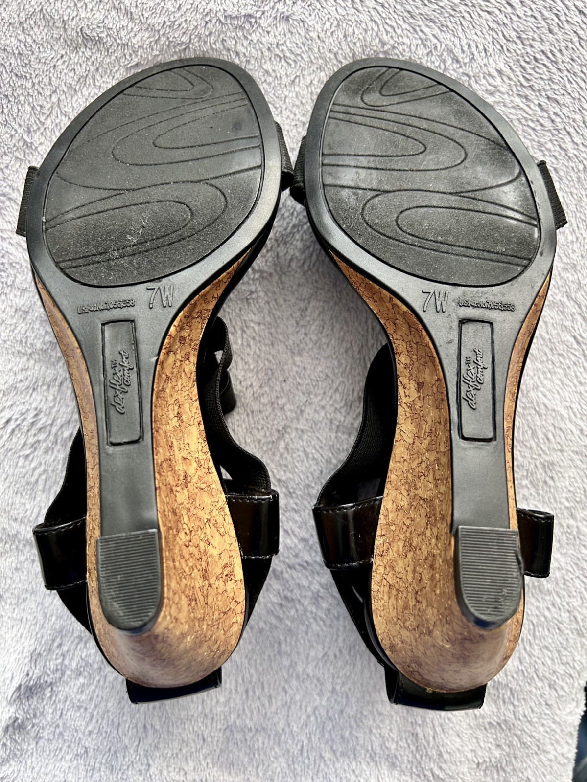 Black Slingback Faux Leather Fabric Stretch Cork Wedge By Dexflex Comfort Sz 7W