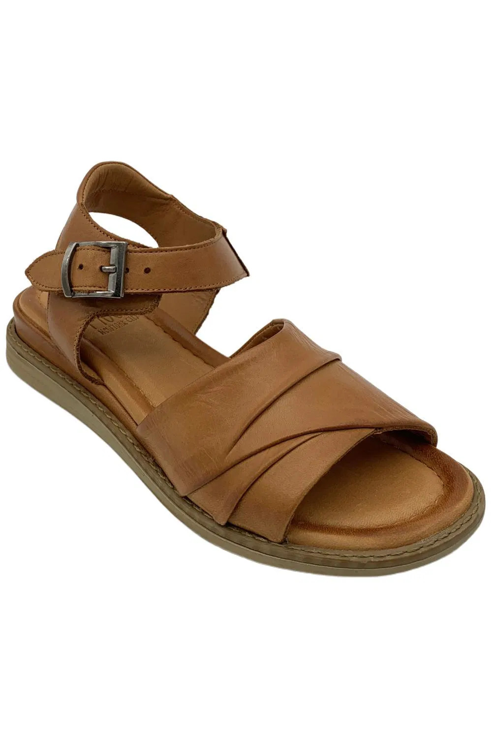 Miz Mooz Women’s Haley Leather Adjustable Low Wedge Sandals Brandy