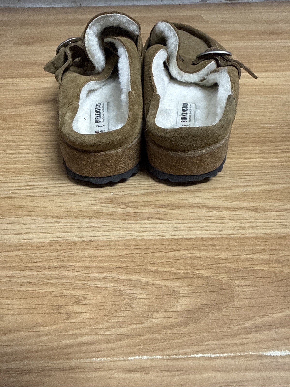 Birkenstock 38 US 7 Buckley Shearling Taupe Suede Slippers Womens Shoes