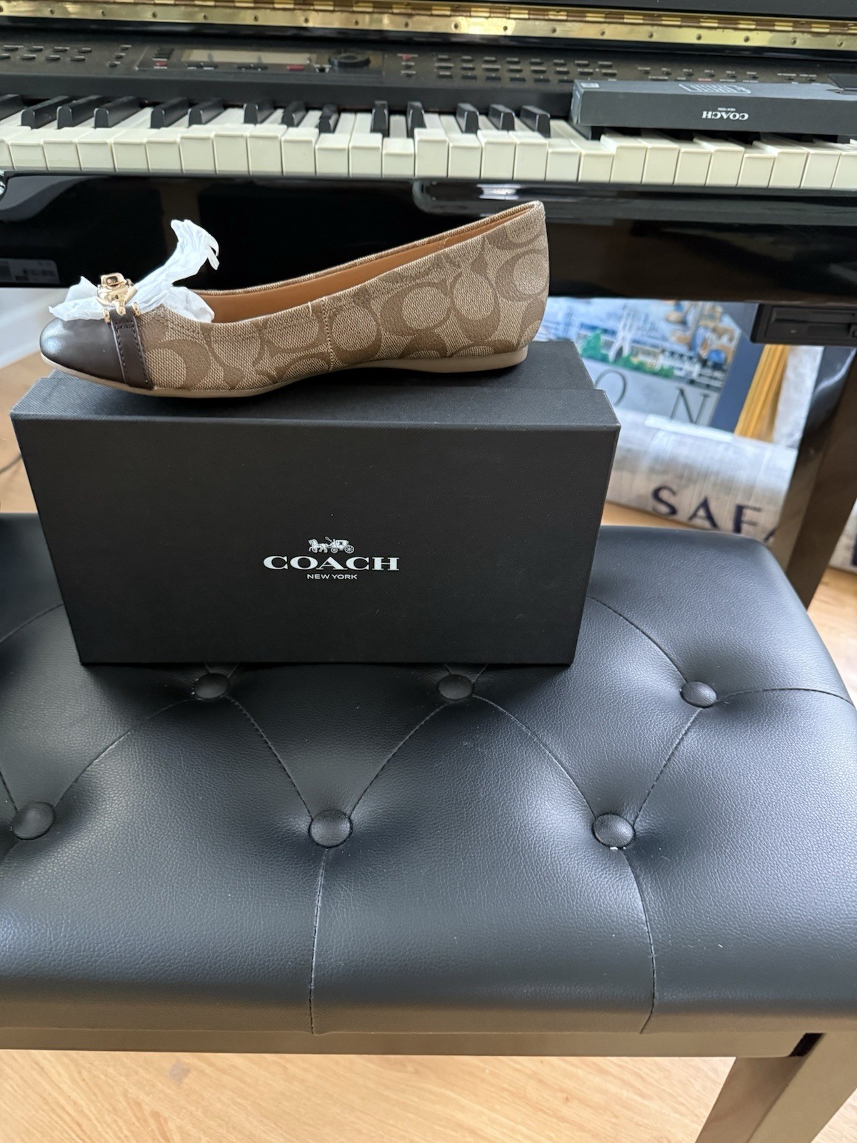 Coach Signature Jacquard Cap Toe Logo Slip-On Flats Brown Size 6.5