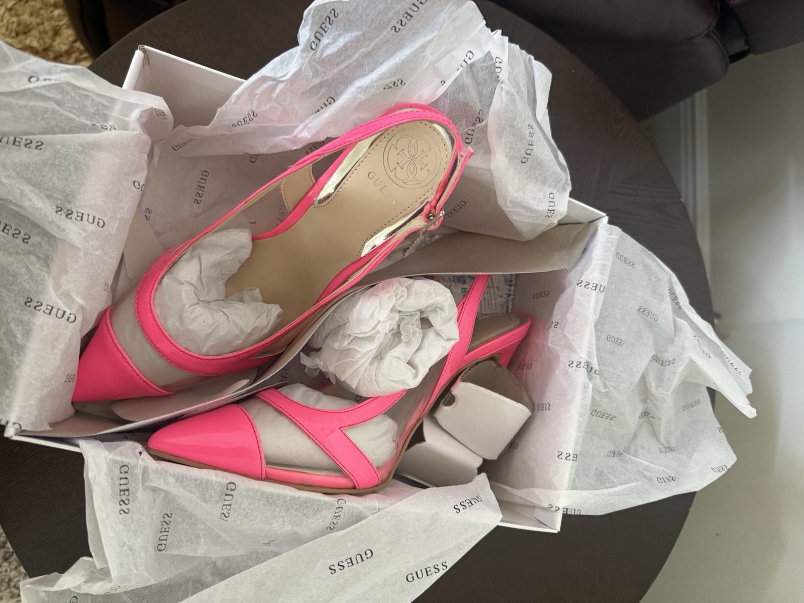 GUESS Hot Pink Leather Slingback Ankle Strap Pointed Toe Stiletto Heels 9M