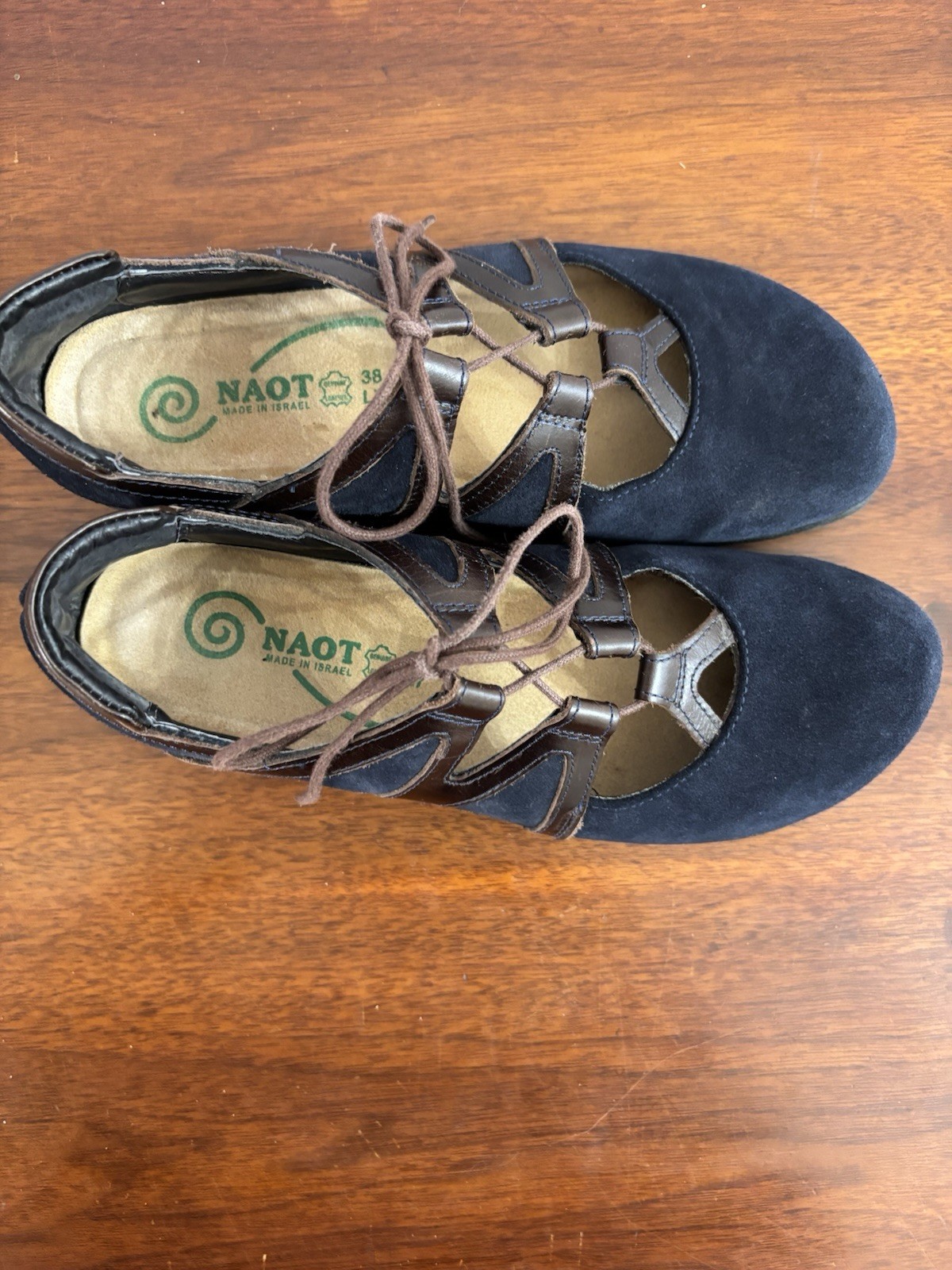 Naot Timu Lace Up Mary Jane Style Flats Navy Nubuck Leather Size 38 US 7 $189