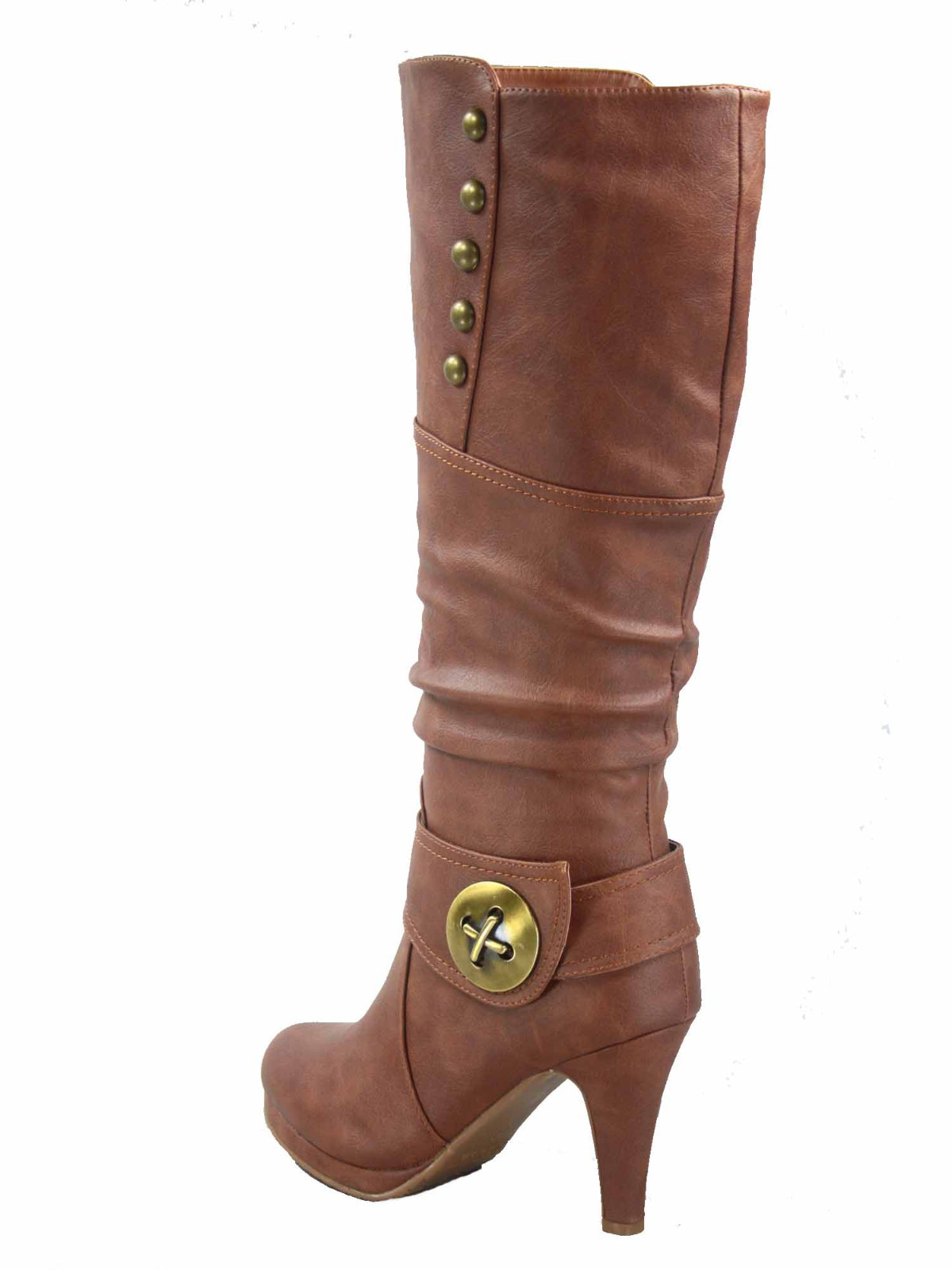 Women’s 6 Color High Heel Round Toe Platform Zip Knee Mid Calf High Boots
