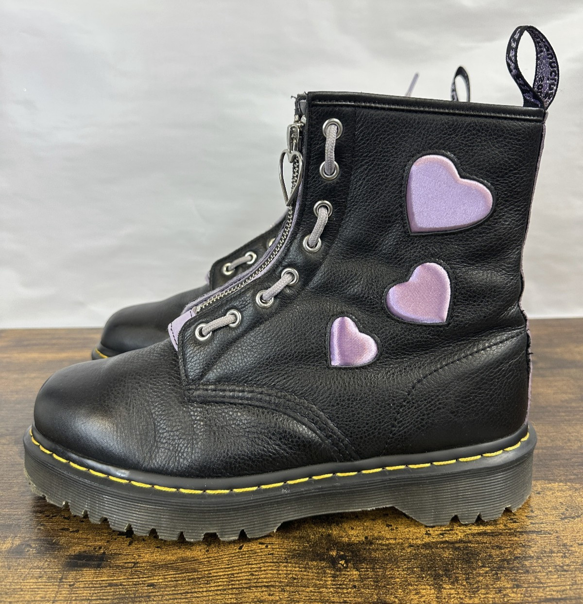 Dr Martens 1460 Zip Heart Black Purple Lace up Combat Boots Goth Punk Grunge 10