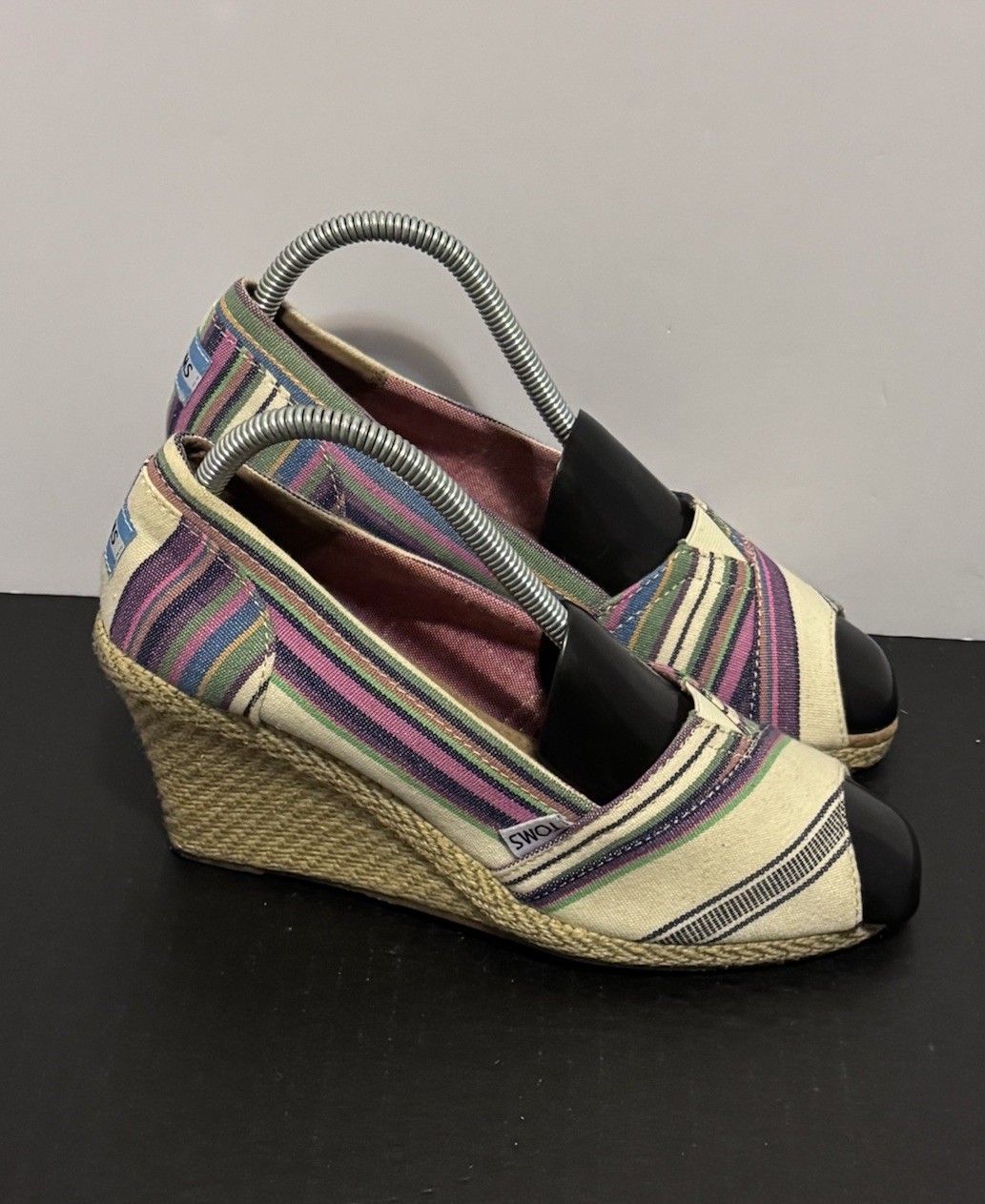 TOMS Wedge Mid (2-2.9 in) Heel W8 Espadrille Striped Multicolor Canvas Sandals