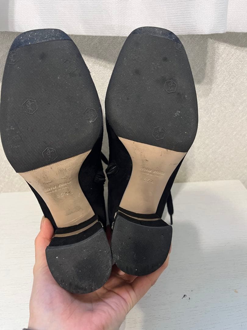 MIU MIU Short Boots Shoes Bijou EU 35.5 US 5.5 Suede Black Authentic