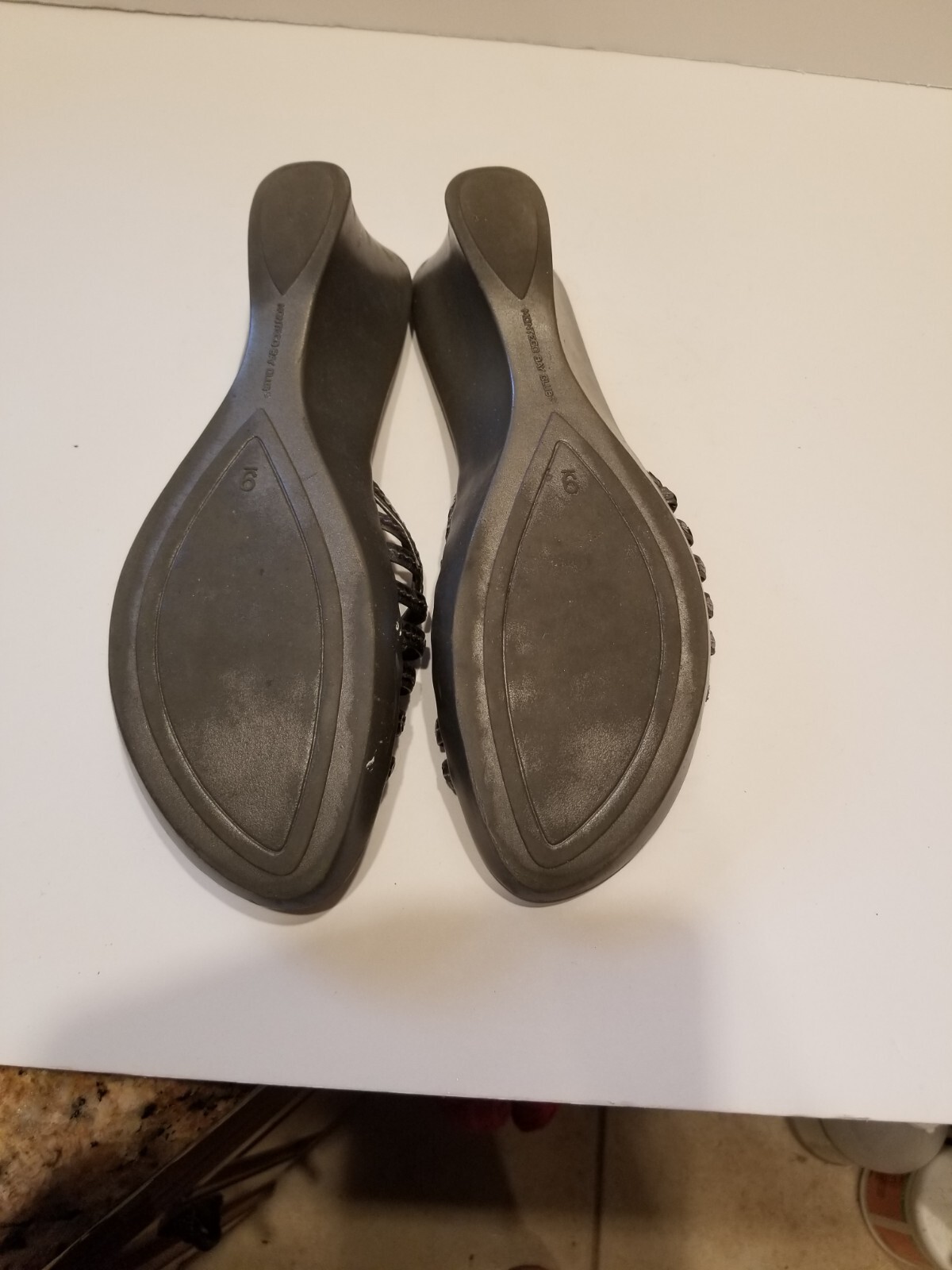 Women’s Silver Sequin Sandals Wedge Heel Slip-On Pewter US Size 9