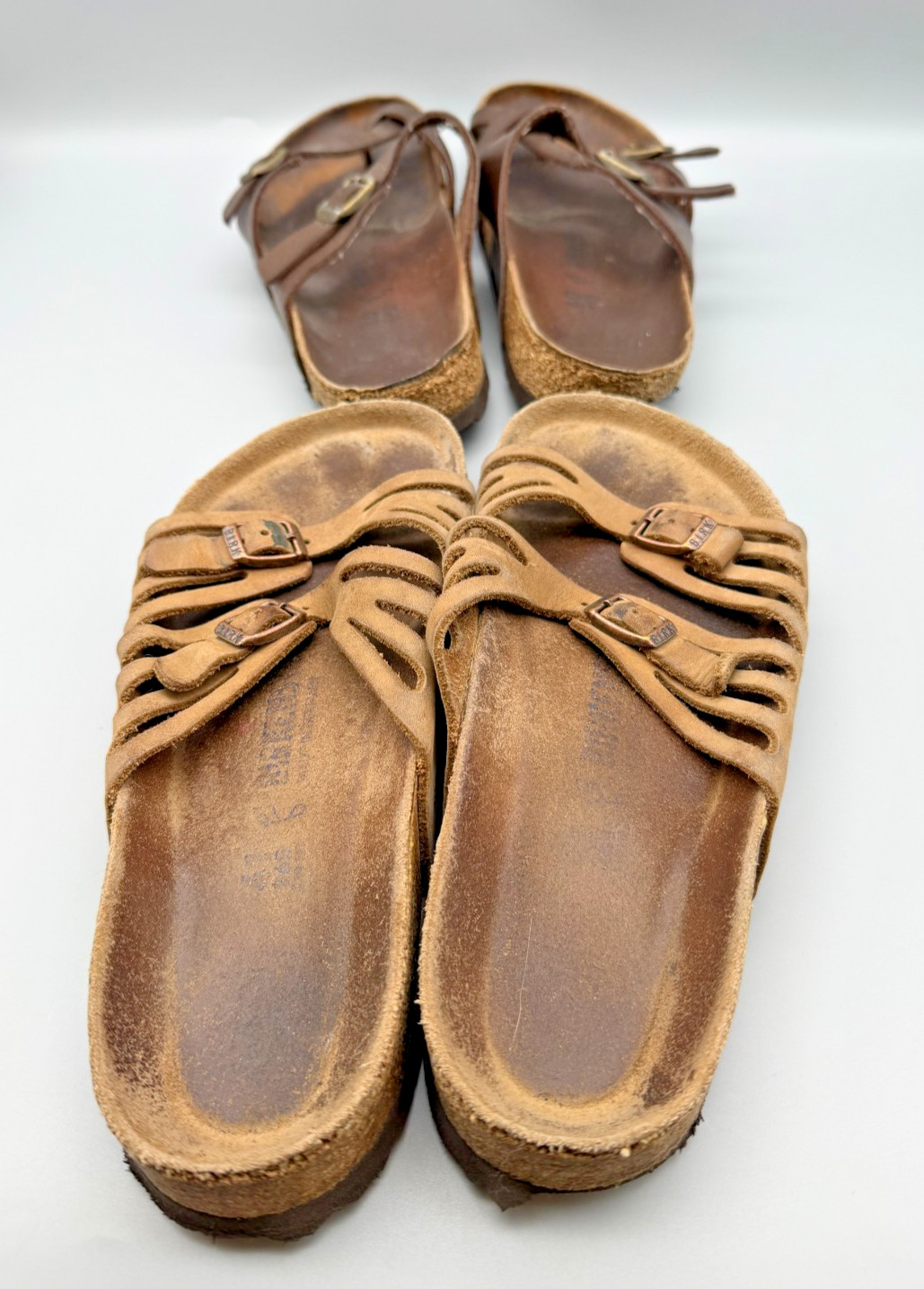 Birkenstock Womens Brown Leather Sandals 2 Pair Very Worn Parts Repair SZ 40