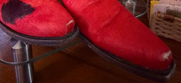 LUCCHESE Tool 1883 Cowhide Calf Hair Hide Red-White-Black Cowgirl Cowboy Boots 8