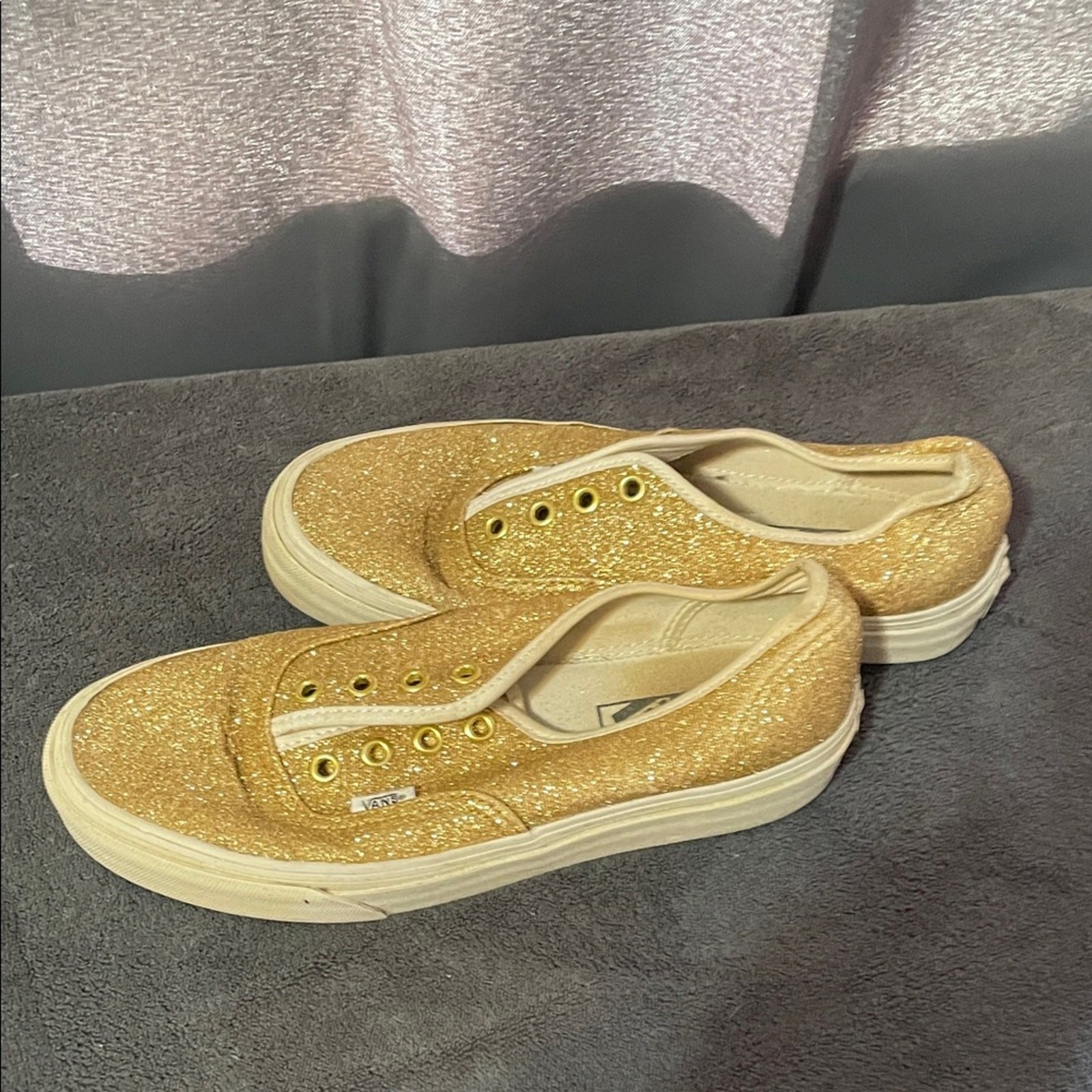 Vans Women’s Glitter Laced Sneakers — Gold Glitter Size 5.5