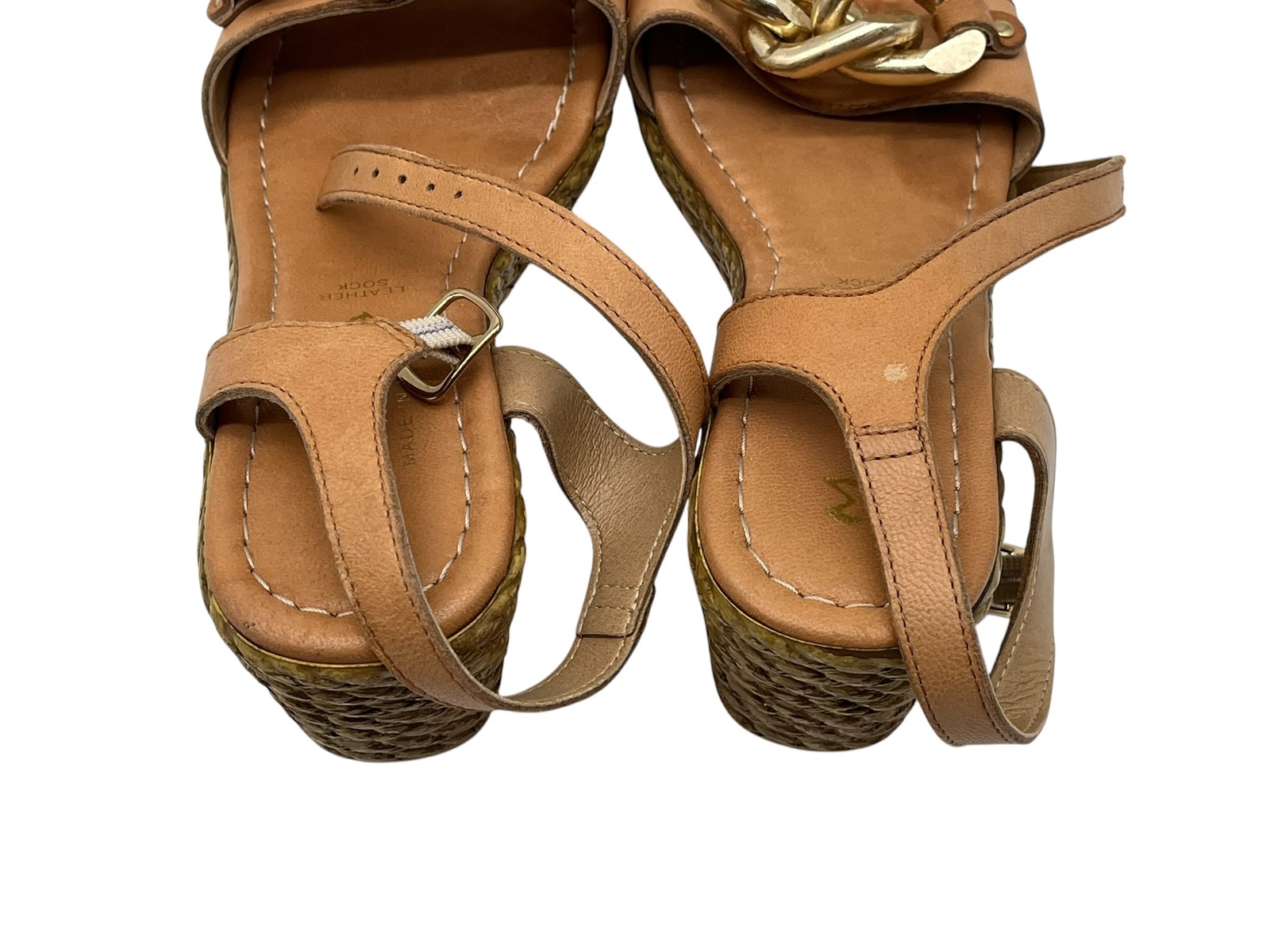 MarIella Women’s Tan Leather Chain Espadrille Wedge Sandals Size 38 Italy
