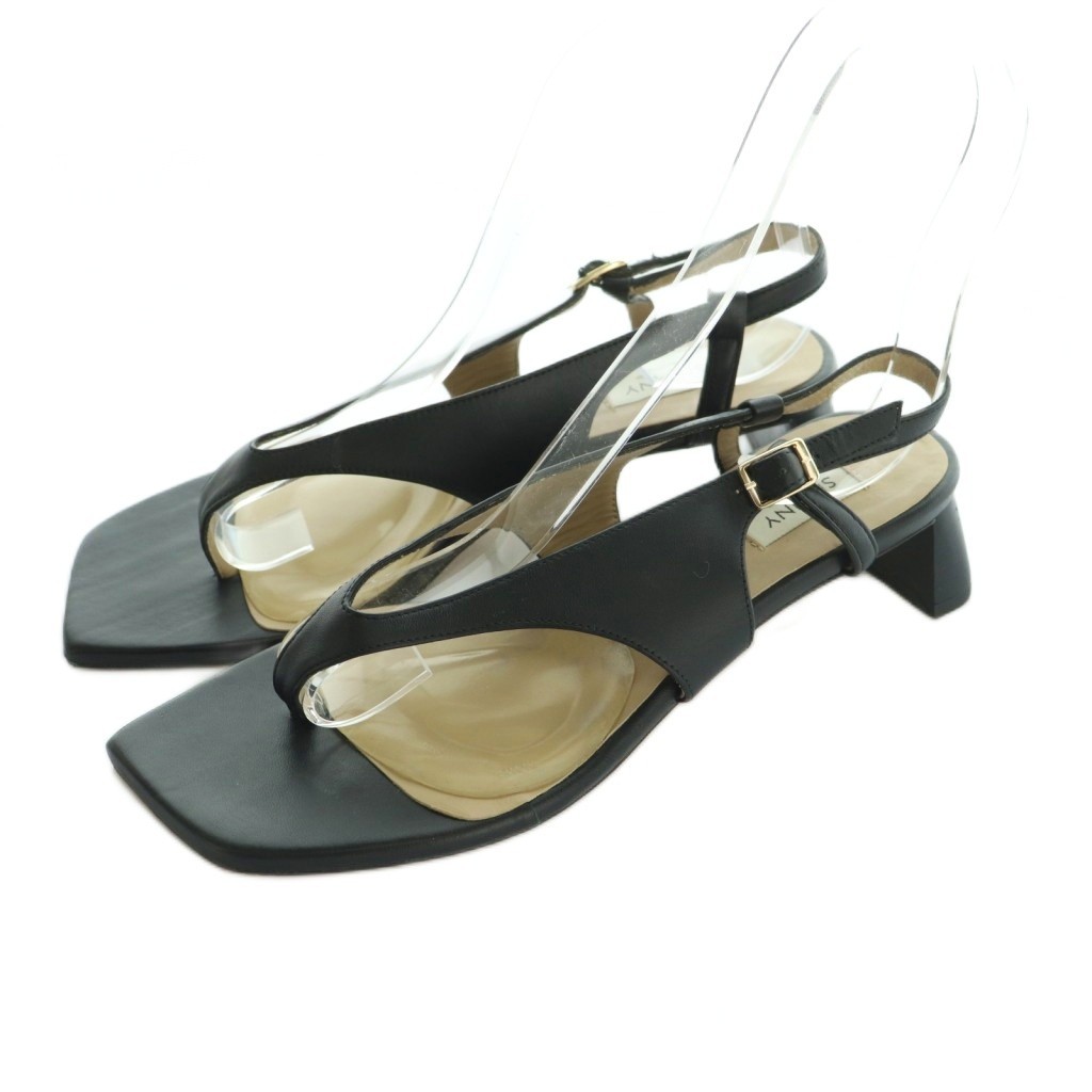 PELLICO SUNNY Thong Sandals Square Toe Strap 38 24.0-24.5cm Black Black /MI ■OS