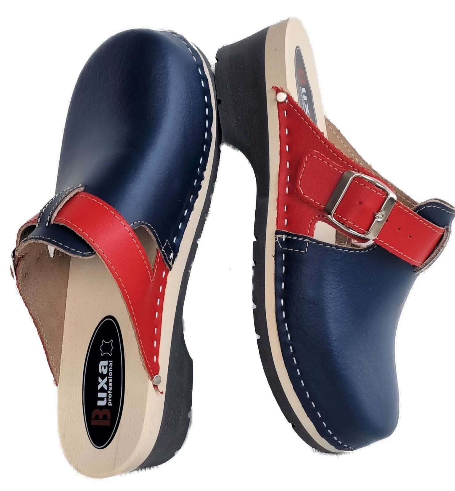 Wooden clogs mules size 38 **blue-red** real leather