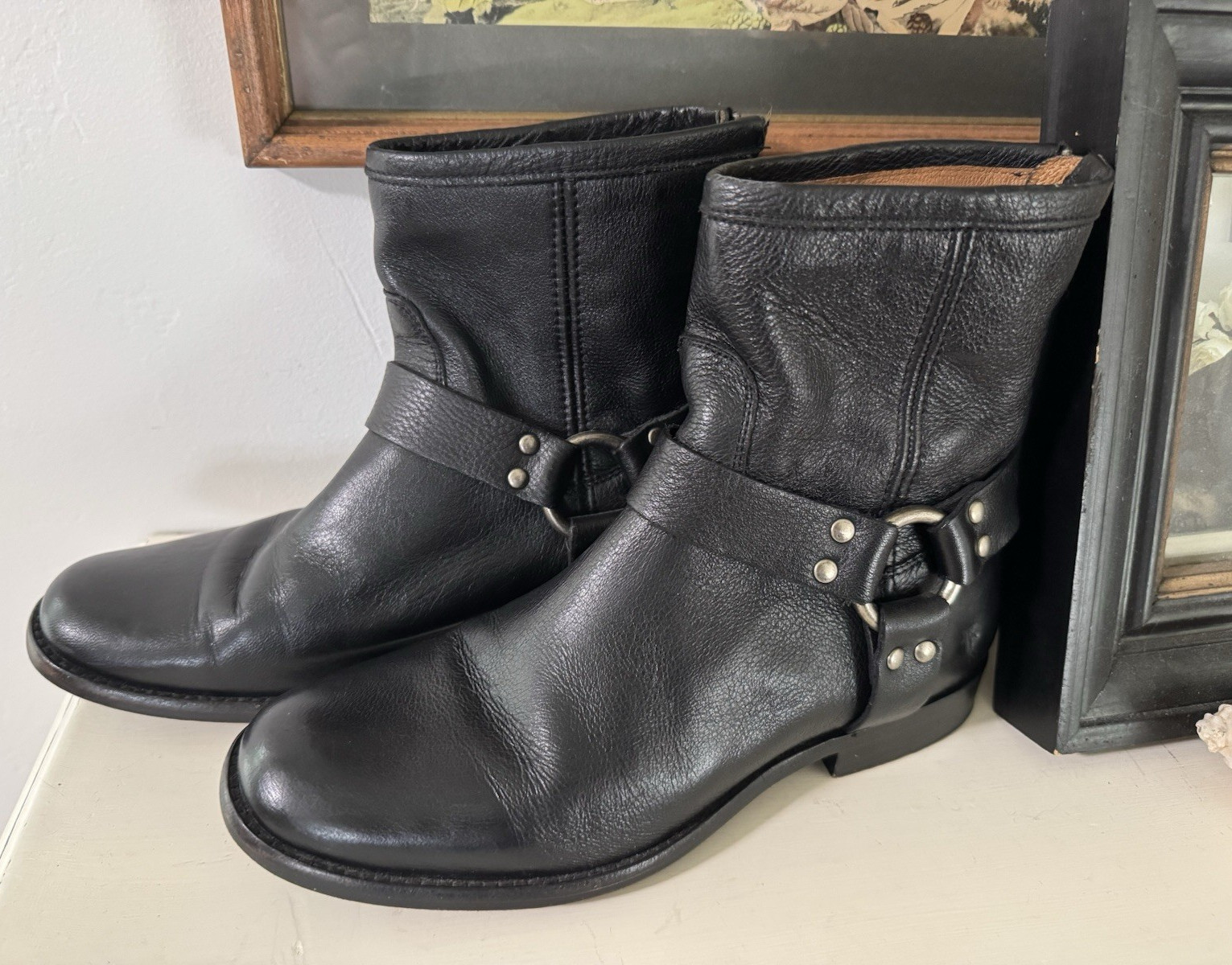 Women’s Frye Philip Harness Leather Biker Motorcycle Boots sz 7.5