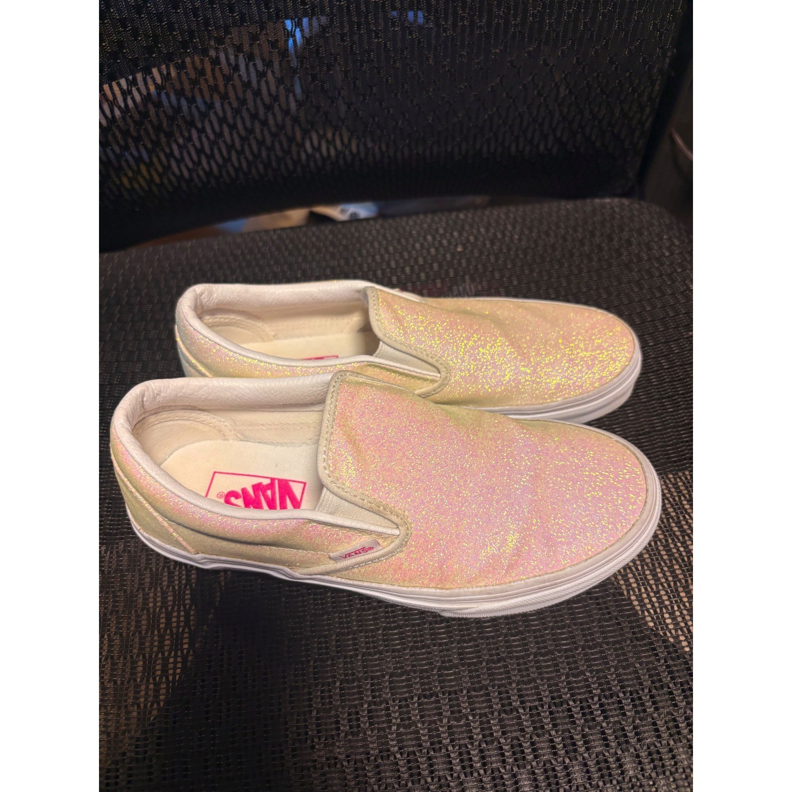 Vans Classic Slip-On Iridescent Glitter Green / Pink Sneakers Low Tops Women 7