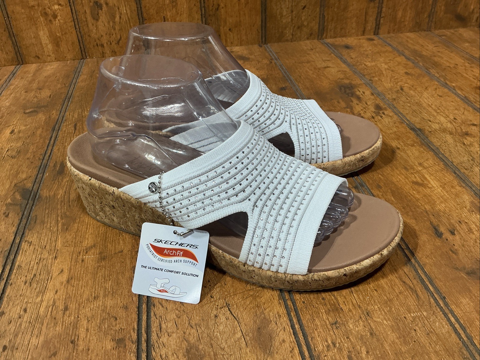 Skechers Womens Arch Fit Always Classy Sandals Slide Wedge Cork White Size 10