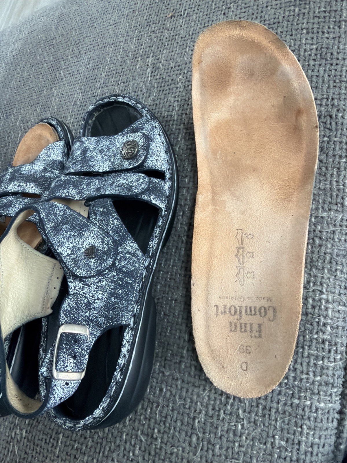 Finn Comfort Gomera Sandals Blue Denim Look Strappy Women’s 39 EU/8.5 US Germany