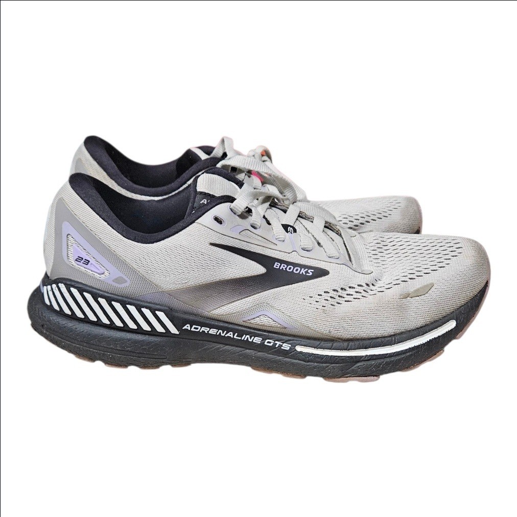 Brooks Adrenaline GTS 23 Womens Running Shoes Grey Lavender Stability Sneakers