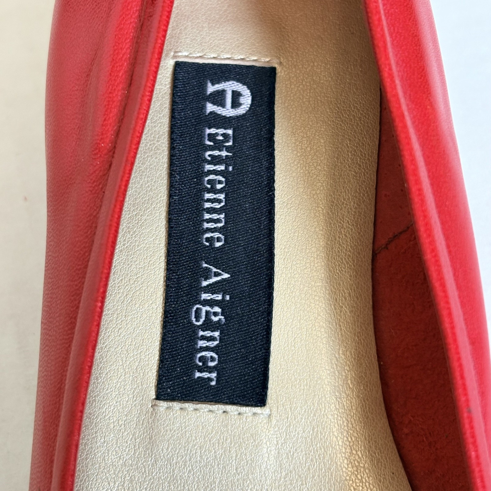 VTG Etienne Aigner Red Leather Ballet Flats 6.5 Rosette Classic The Gardener EUC