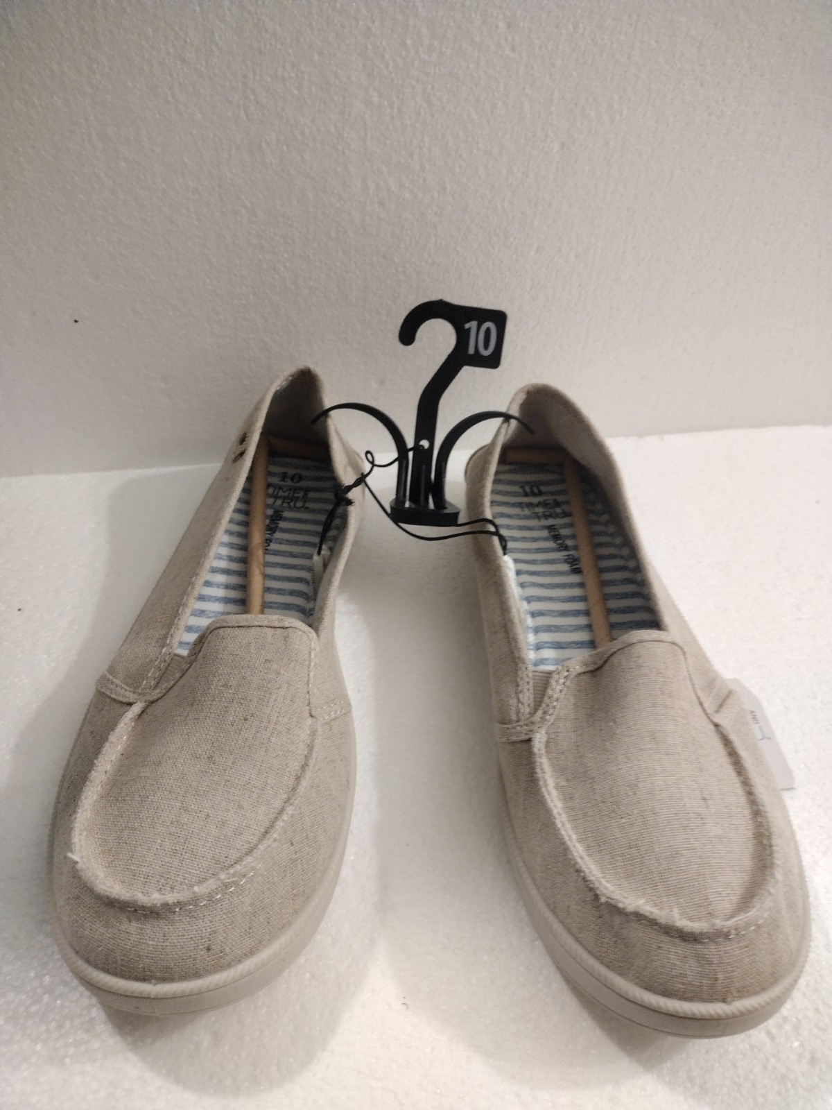 Time and Tru Slip-On Casual Loafers Shoes, Size 10, Light Gray/Beige