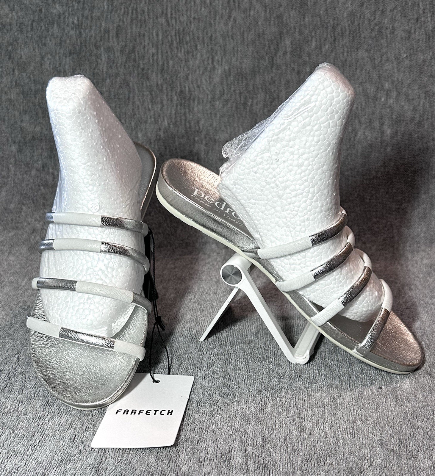 NWB Pedro Garcia Guiller Strappy Slide Flat Sandal White/Foil Size EU37 MSRP$450