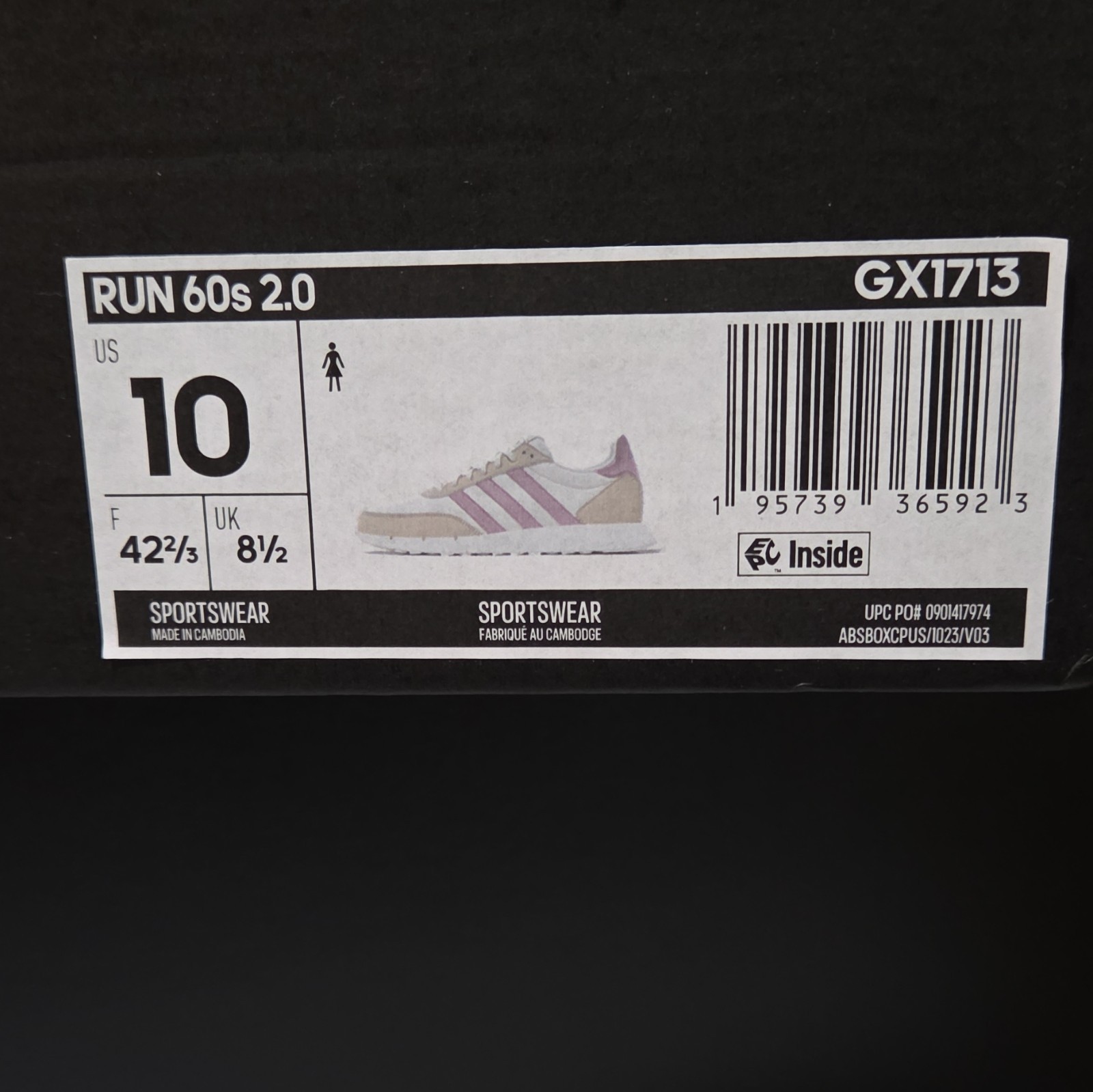 Adidas Run 60s 2.0 Womens White and Purple Running Sneakers Size 10