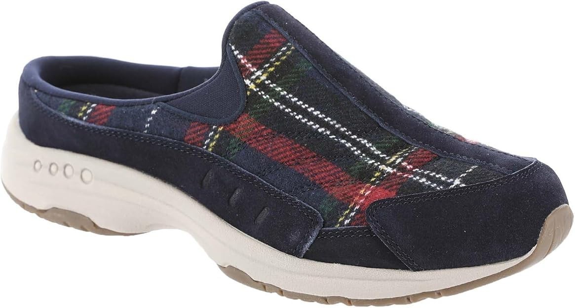 Easy Spirit Traveltime Clogs. Navy Plaid. Size: 9.5 X-Wide