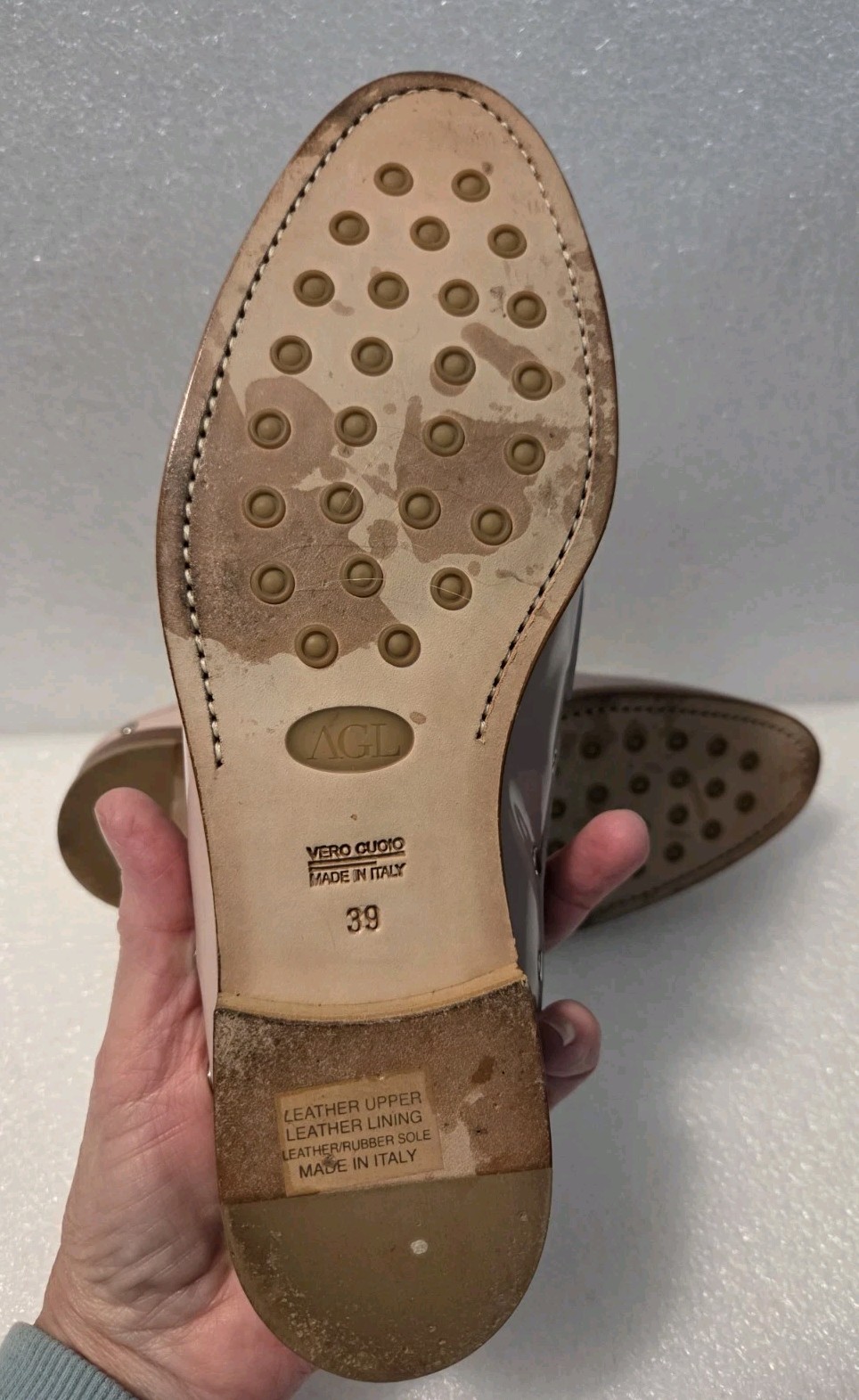 Attilio Giusti Leombruni AGL Penny Loafers Mule 39 Stud Trim Pale Raby Nude