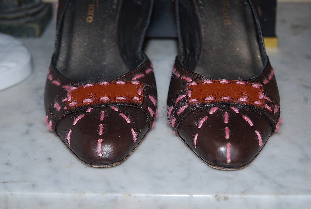 ISABELLA FIORE ITALY BROWN LEATHER WOOL TRIM WOMEN’S SLING BACK HEEL SHOES S 7 M