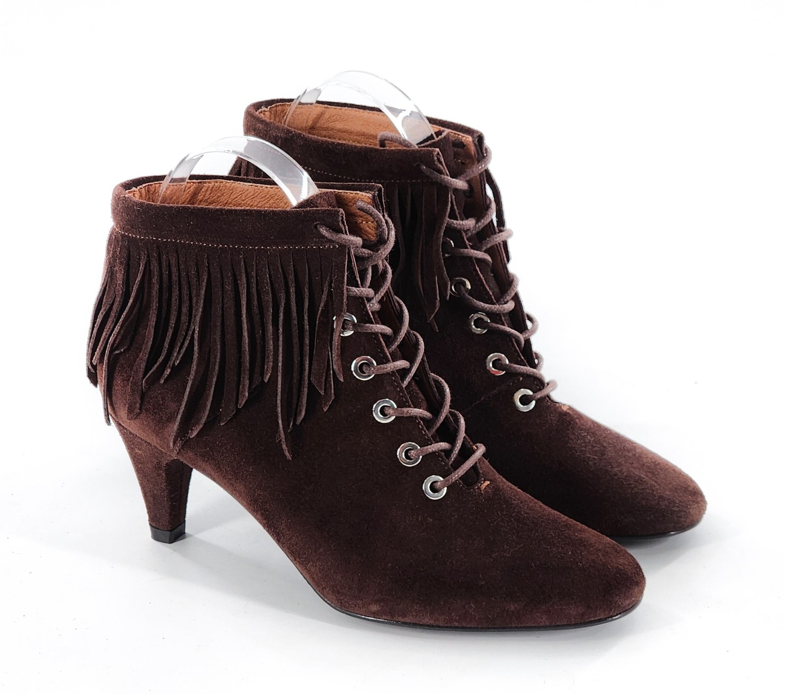 MAJE NWOB Fox Suede Ankle Fringe Bootie Brown $570 Size 36 5.5