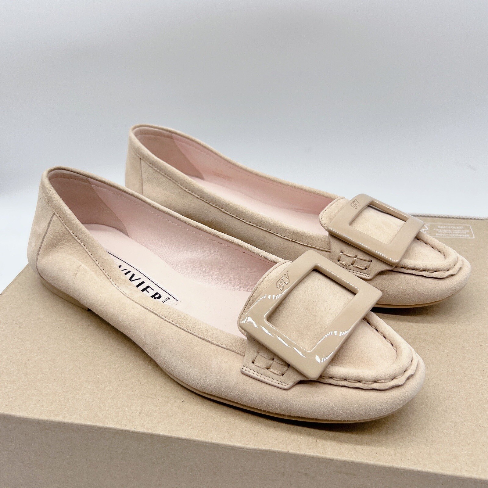 Roger Vivier Women’s Shoes Flats Square Buckle Shallow Round Toe Heels 40 US 10
