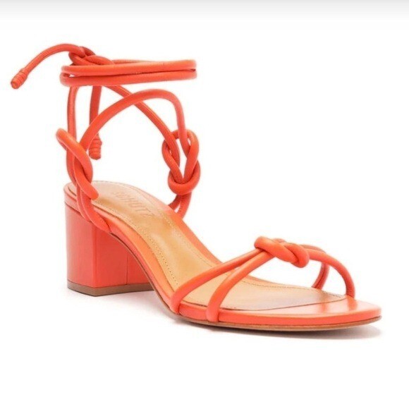 NWOT Schutz Flame Orange Leather Strappy Block Heel Made Brazil Sandal Size 10B