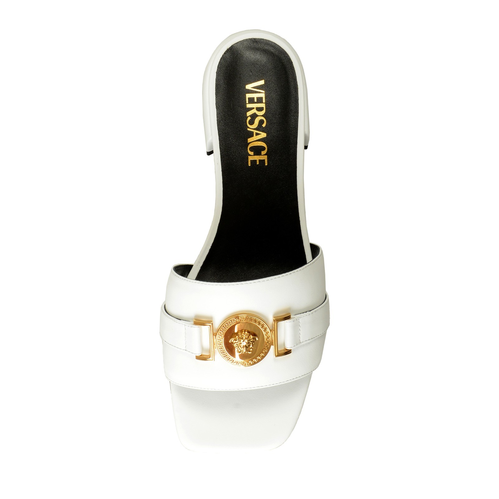 Versace Women’s White Leather Gold Color Medusa Sandals Mules Shoes US 6 IT 36
