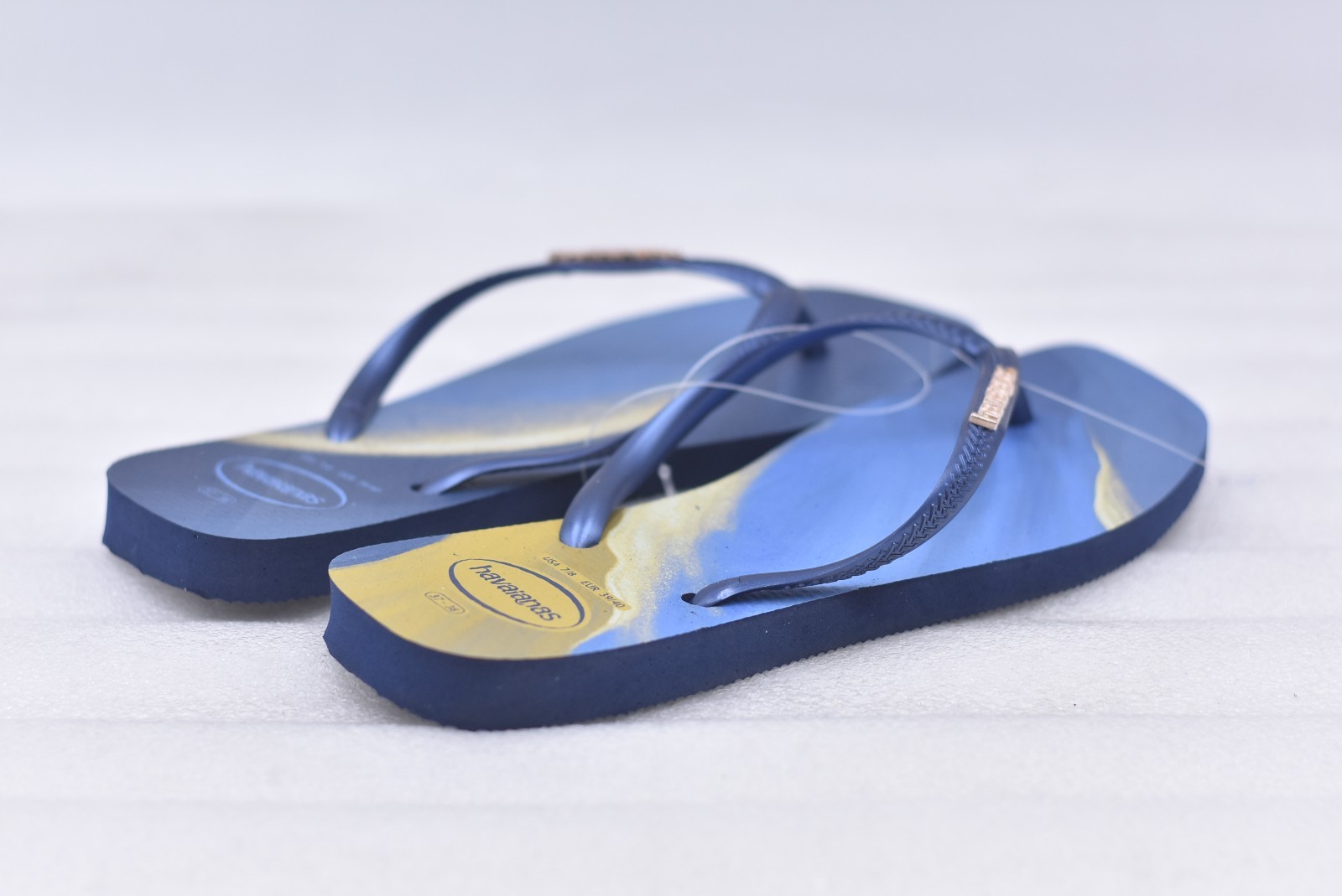 Womens Havaianas Slim Square Flip-Flop Sandals – Navy Blue Size 7/8 (EU 37-38)