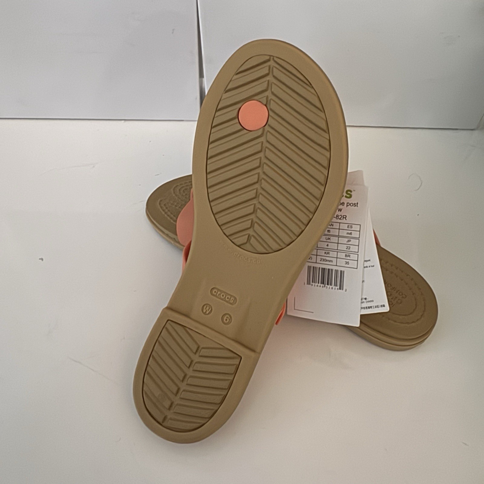 Crocs Tulum Toe Post Thong Womens Sandals Orange/Beige Buckle Strap Size 6