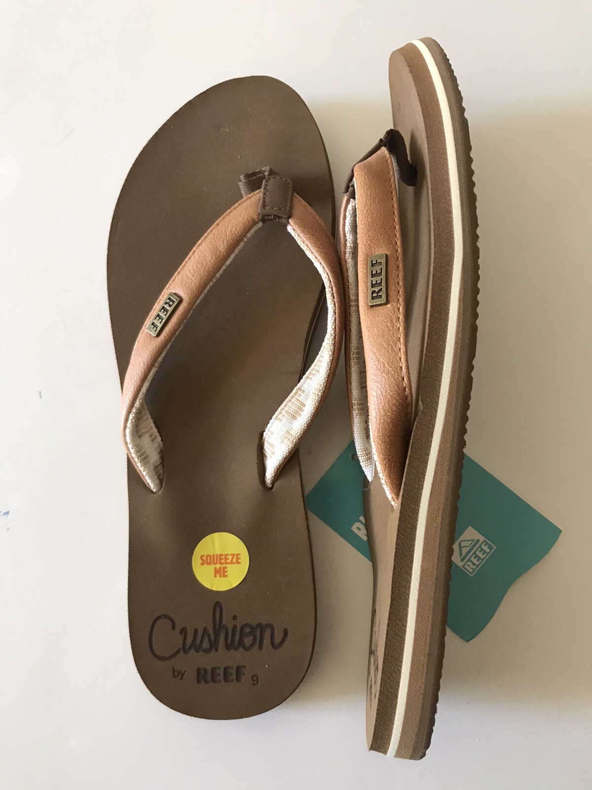 WOMEN’S REEF BROWN/NATURAL CUSHION SANDS FLIP FLOP BEACH/POOL SANDALS SIZE 9 NWT