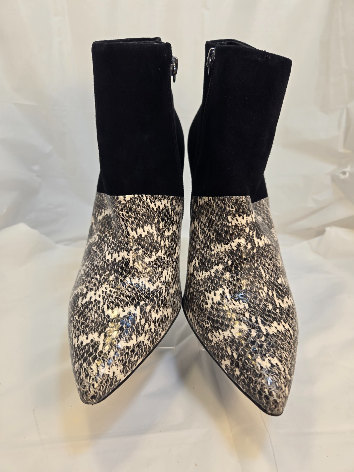 Trina Turk Black Suede & Snakeskin Style High Heel Women’s ankle booties US 10.5