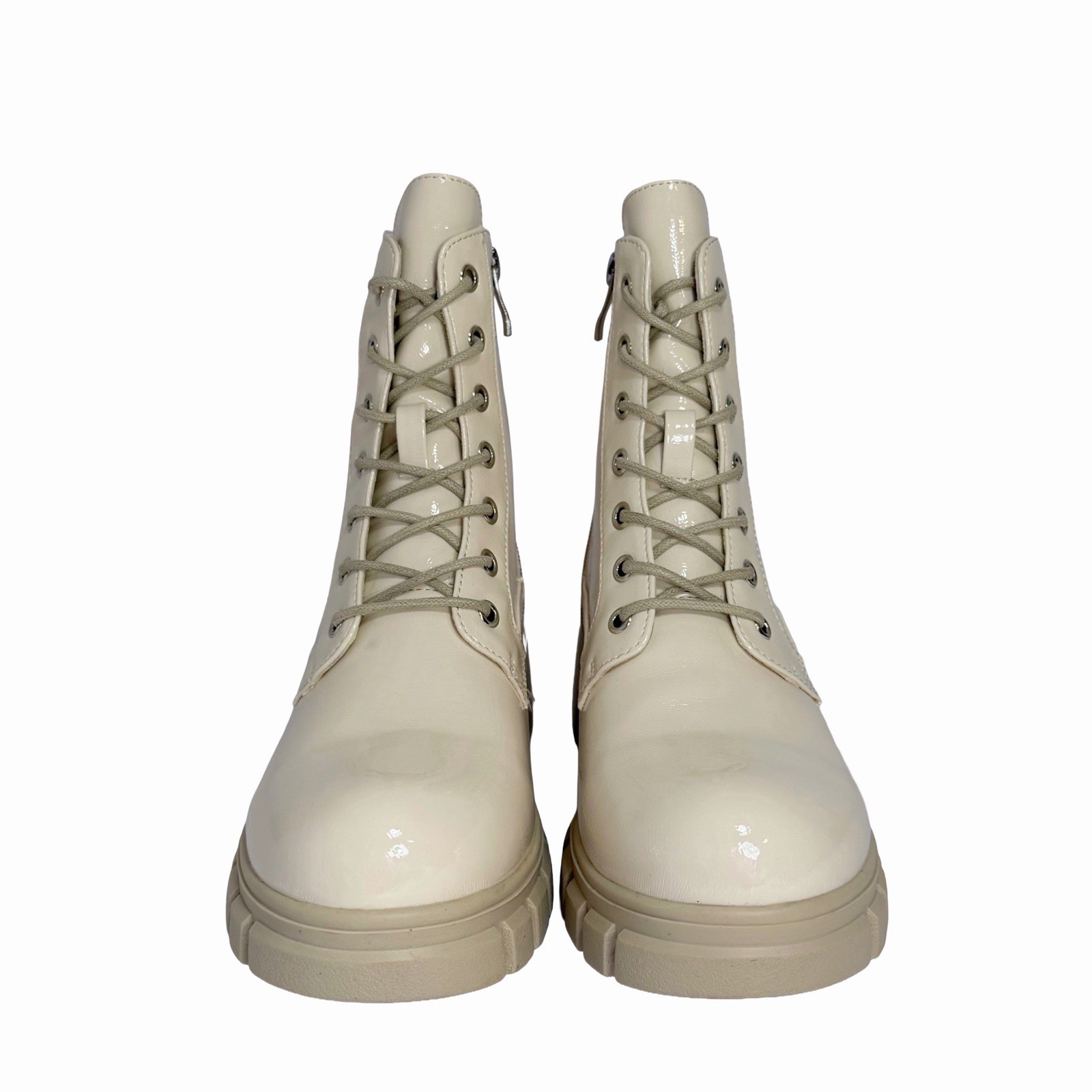 Hey Girl by Corkys Cray Combat Boots Women’s Size 9 Ivory Patent Lug Sole Zip