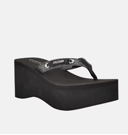 NEW WOMEN’S GUESS BLACK TYLERS FOAM PLATFORM FLIP FLOPS WEDGE 5,6,7,8,9,10