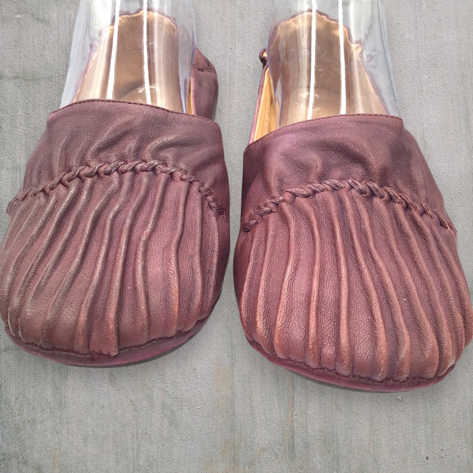 Chocolat Blu CAM2 Plum Purple Leather Pleated Ballet Flats Shoes Moccasin Sz 8.5