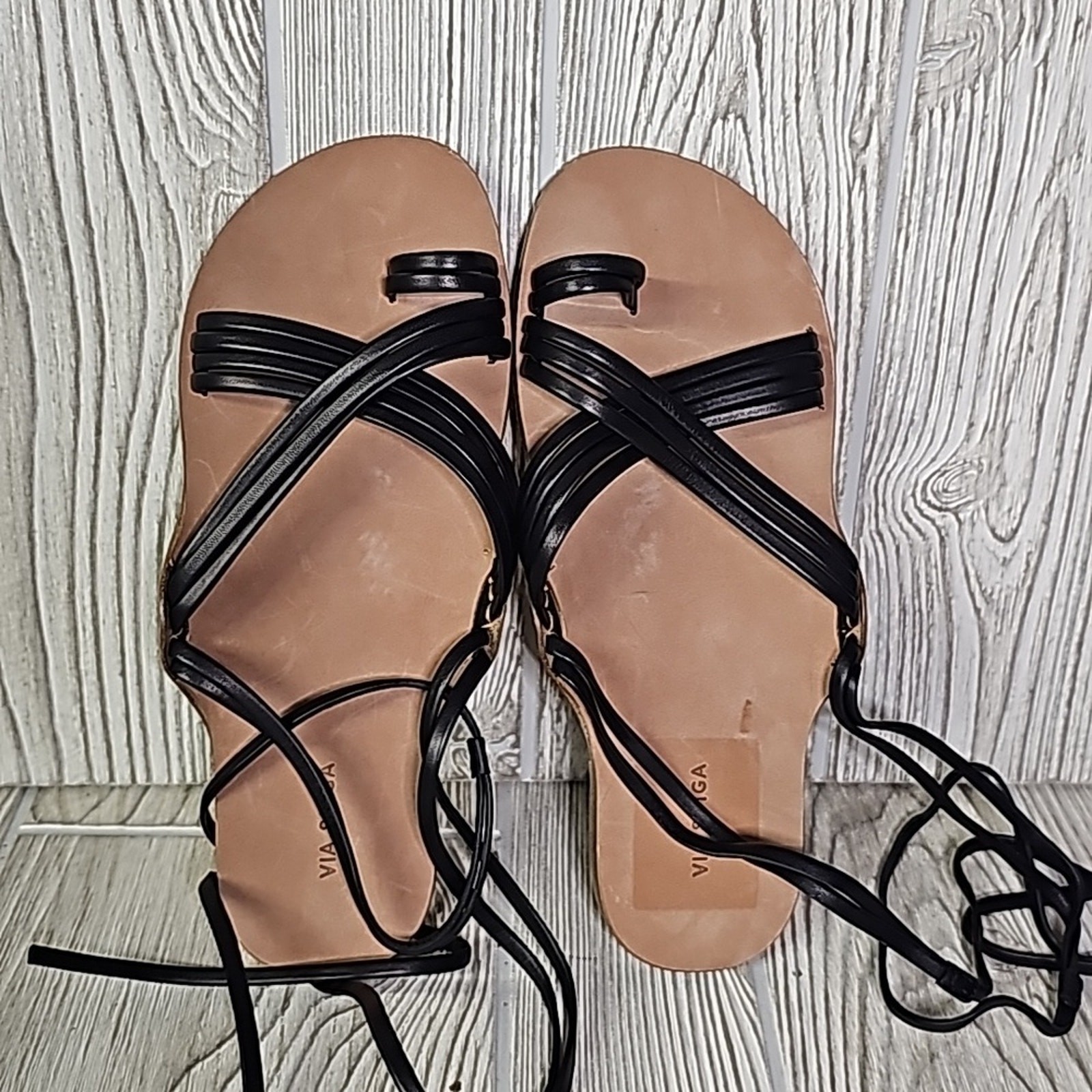 Via Spiga Allegra Ankle Wrap Black Leather Sandals Womens Size 6.5 New