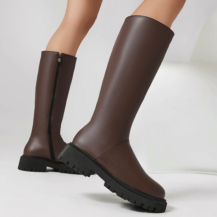 Women’s Faux Leather Mid Calf Knee High Boots Knight Riding Club Western Shoes