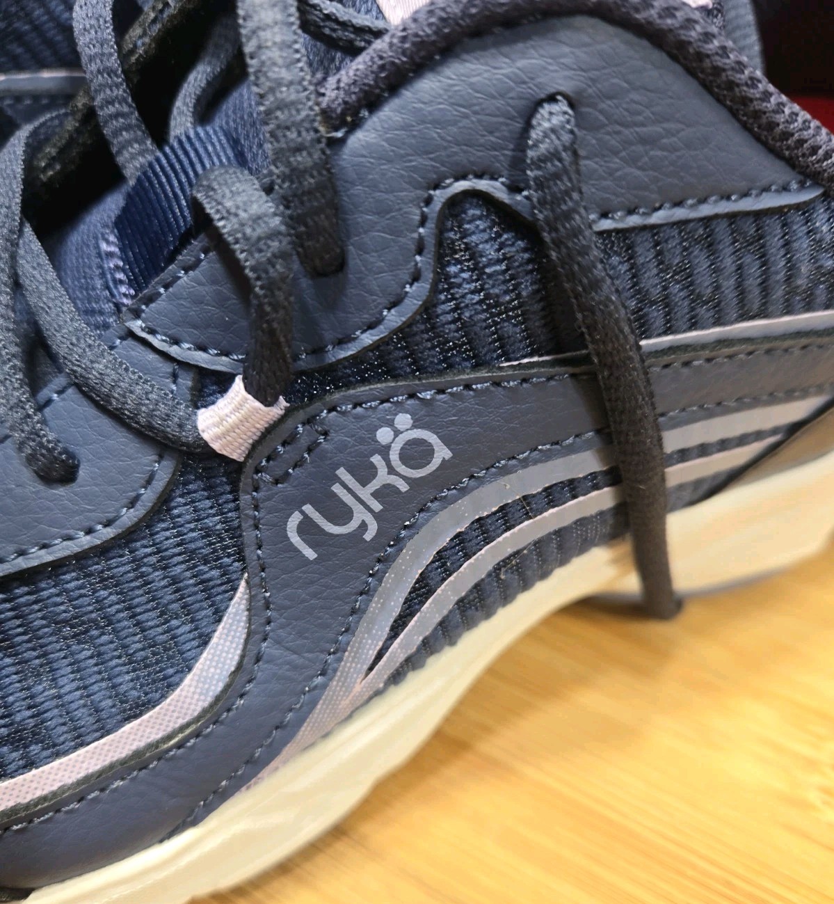 Ryka Womans 7.5 Imagine Mesh Walking Sneakers Navy Blue W/ Lavender Accents