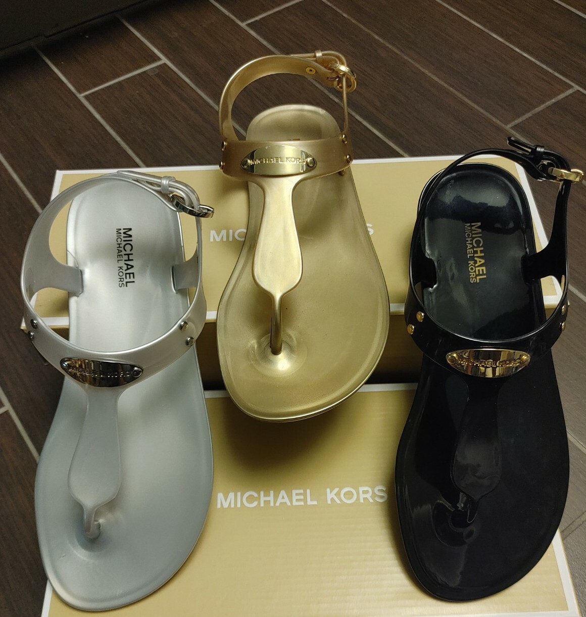 MICHAEL KORS Jelly Thong Sandal MK logo Plate CHOOSE COLOR & SIZE brand new PVC
