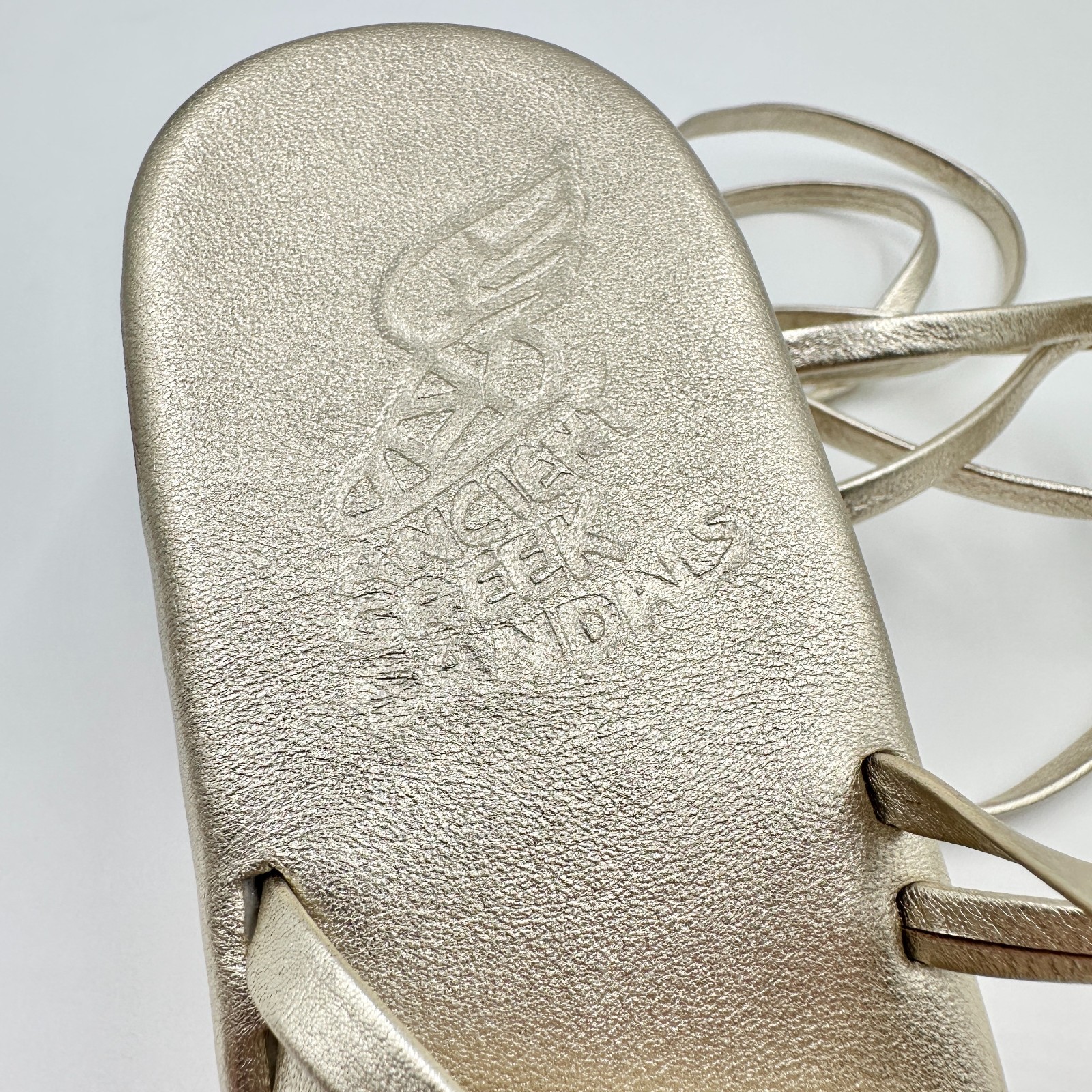 Ancient Greek Sandals Lithi Gold Leather Cork Wedge Ankle Tie Wrap Womens 7.5 US