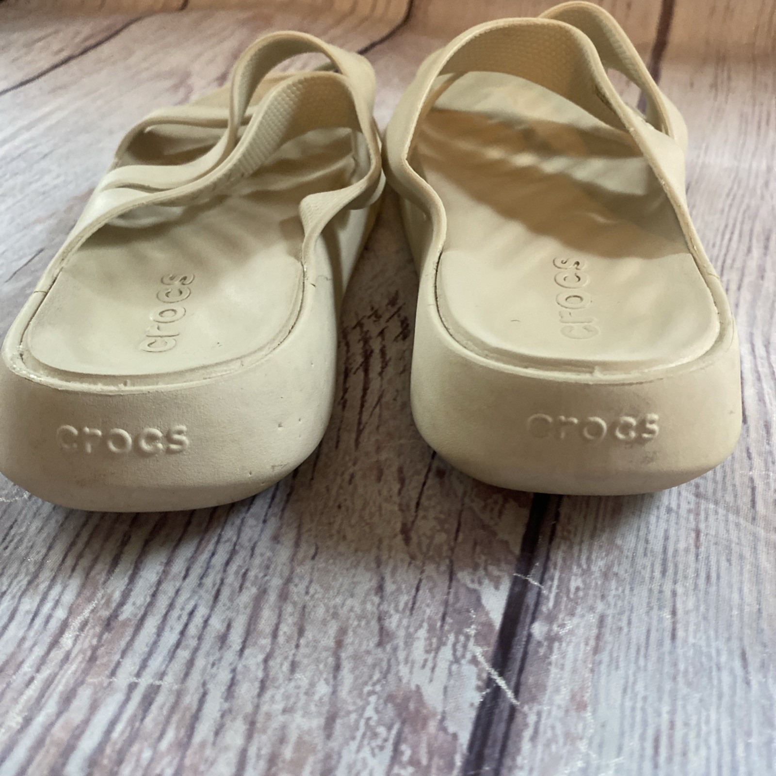 Crocs Womens Getaway Beige Strappy Slide Waterproof Comfort Platform Sz 6
