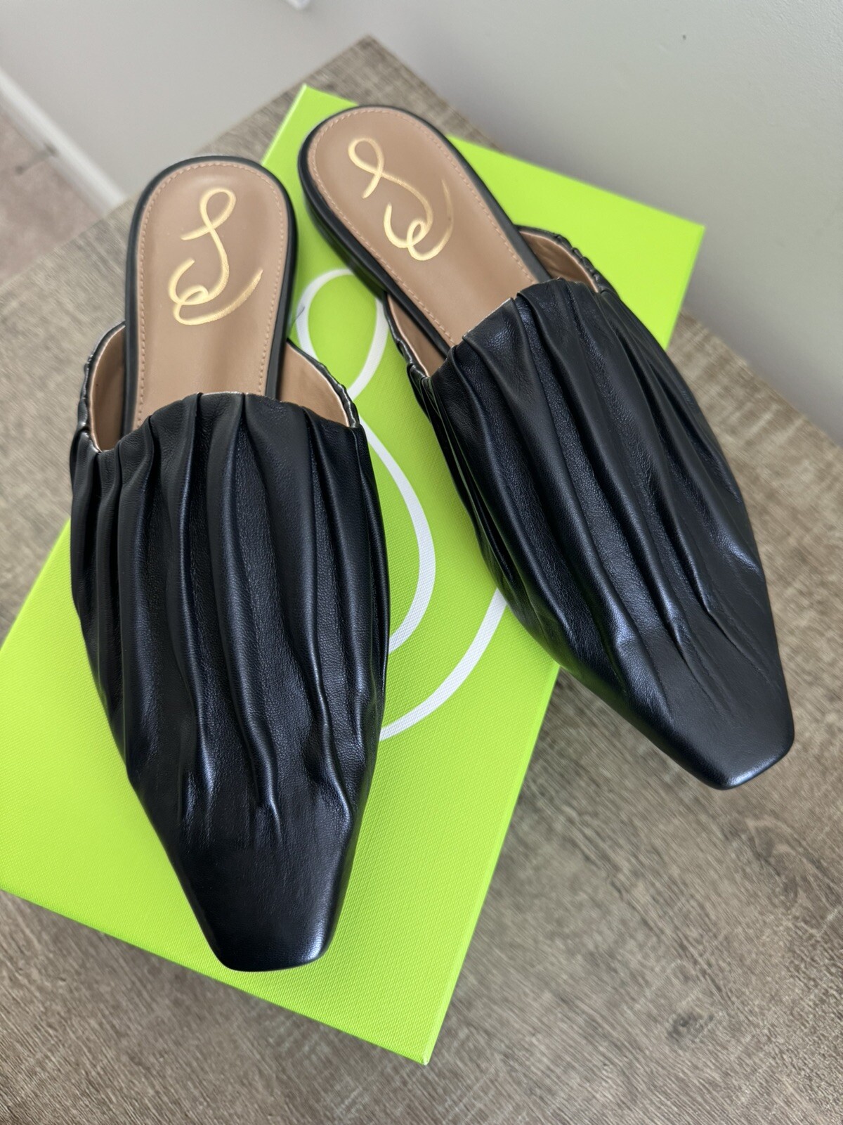 NIB Sam Edelman Womens Cecilia Black Leather Mules Shoes 8 Medium (B,M)