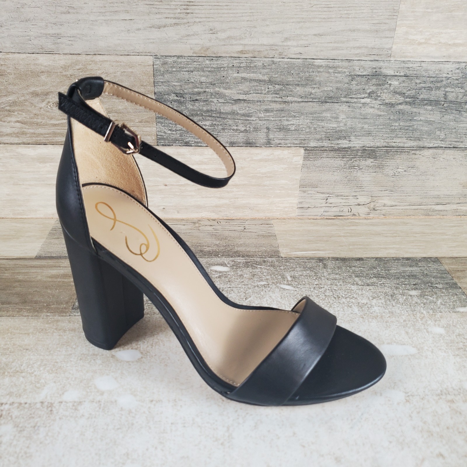 Sam Edelman Yaro Womens Sandal Sz 8 Wide Black Leather Ankle Strap Block Heel