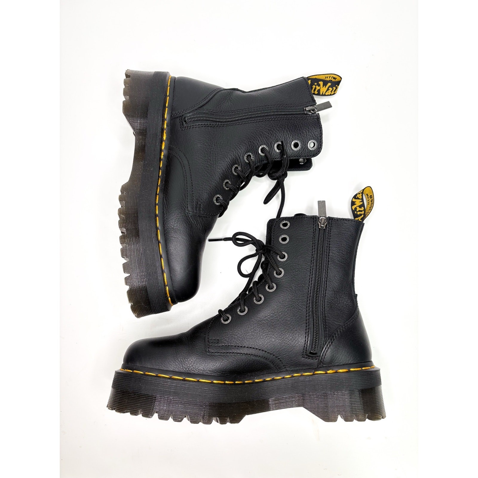 Dr. Martens Jadon III Platform Combat Boots Black Pima Leather Womens 10 Mens 9
