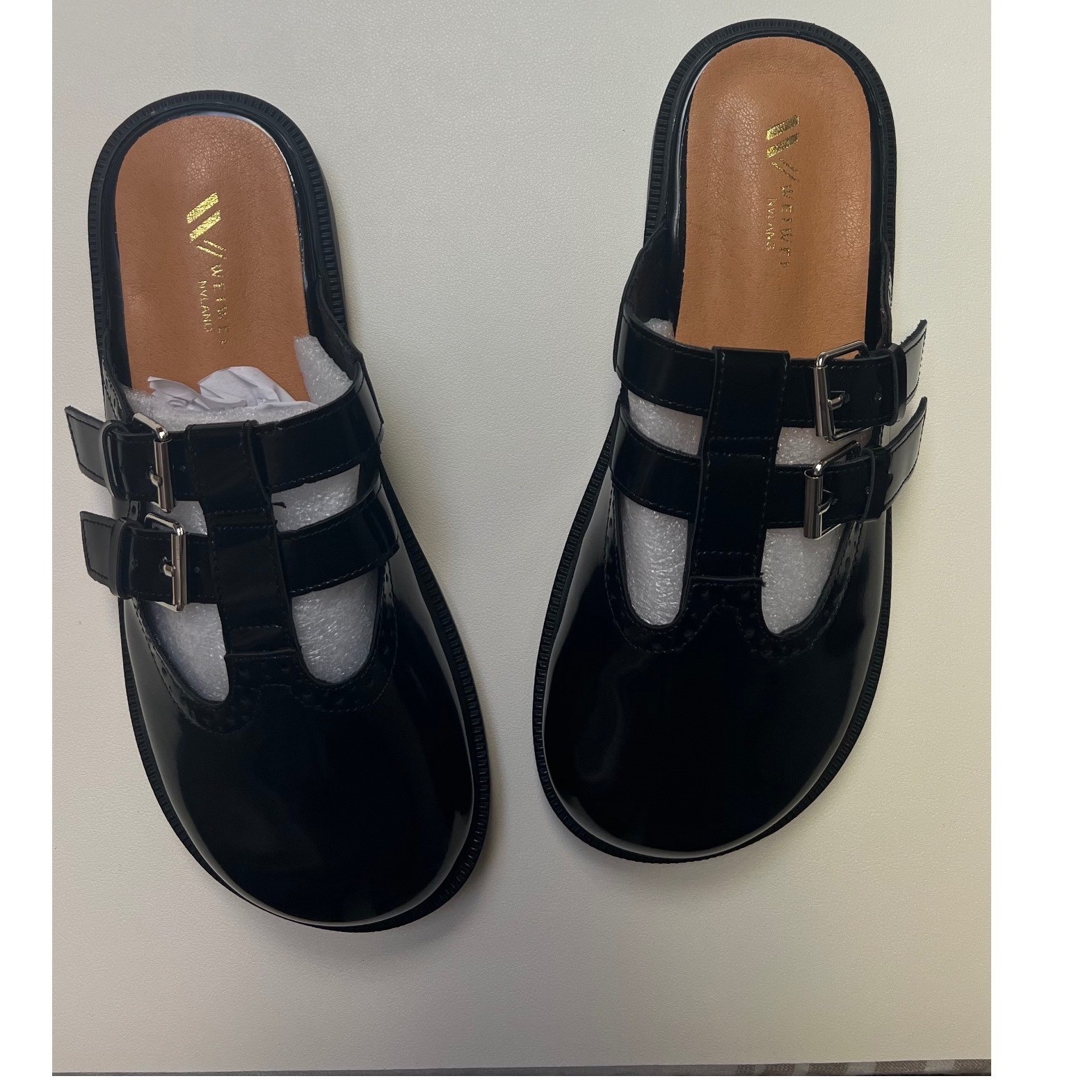 Mary Jane Double Buckle Mules Black Patent Faux Leather 7 New Preppy Academia